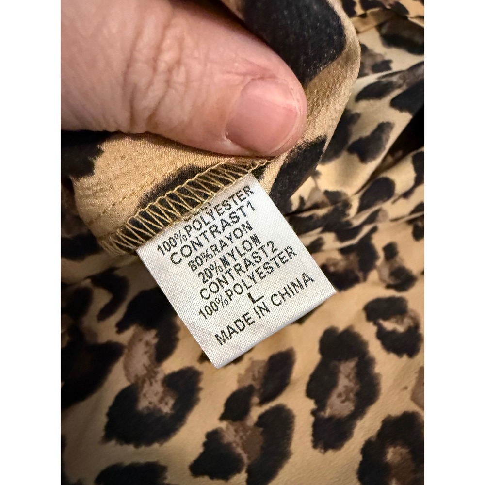 GIGIO USA Leopard Print Babydoll Top Puff Sleeve Mixed Animal Blouse Brown L - Picture 3 of 6